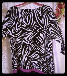 Black and white blouse with purple trim